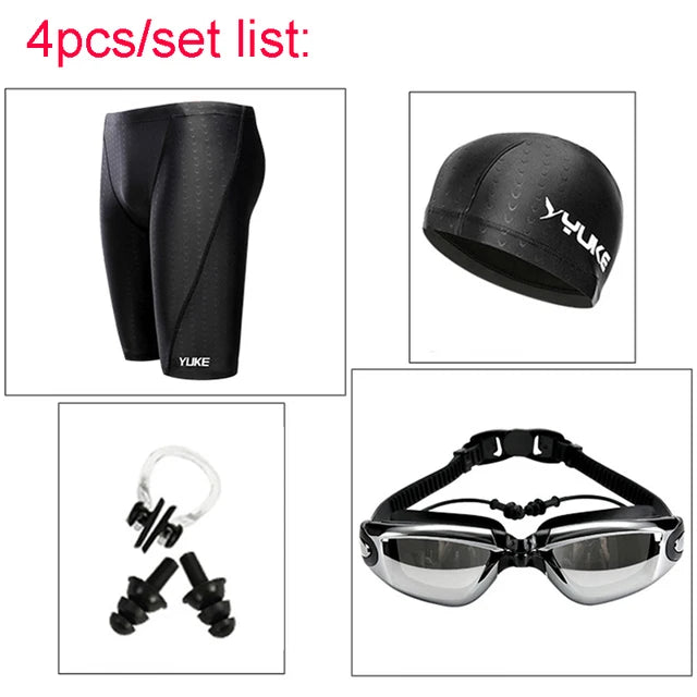 Men Swimming Shorts Waterproof Competition Swim Equipment Goggles with Ear-plug Cap Case Trunks Briefs Swimwear Half Pants 2022