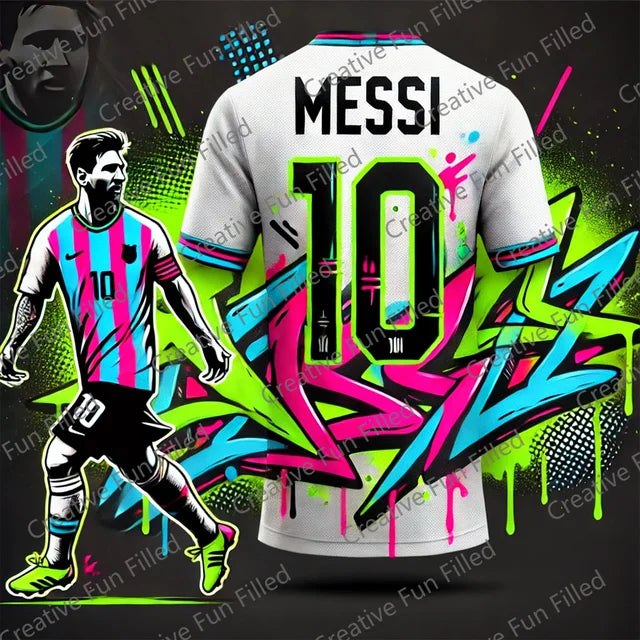 CHATGPT Street Graffiti Soccer Jersey for Kids and Adults, Special MESSI 10, Summer Tee, Intelligent Design Edition, New Kit